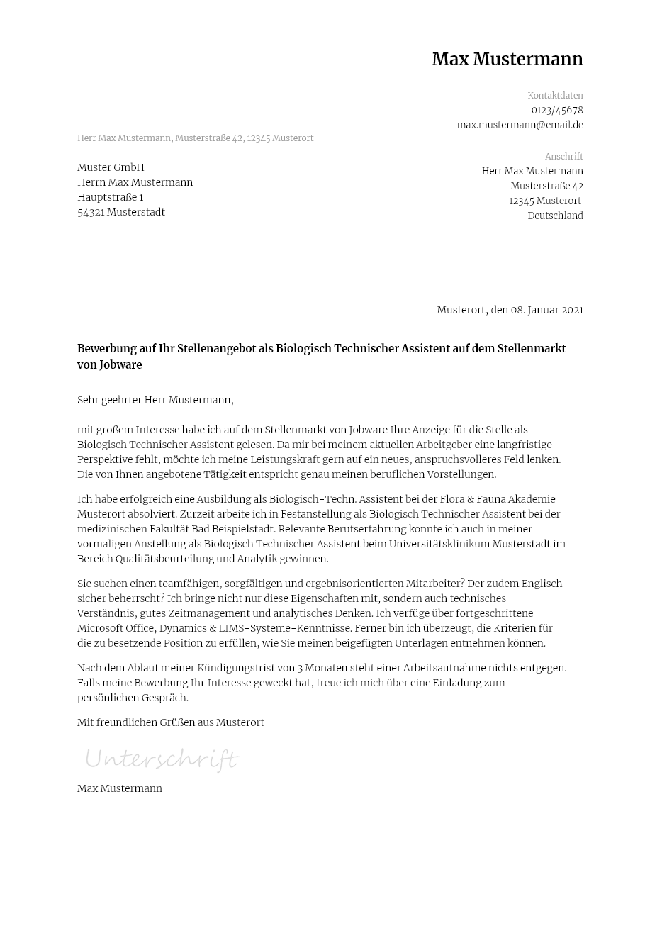 Anschreiben Biologisch-Technischer-Assistent erstellen