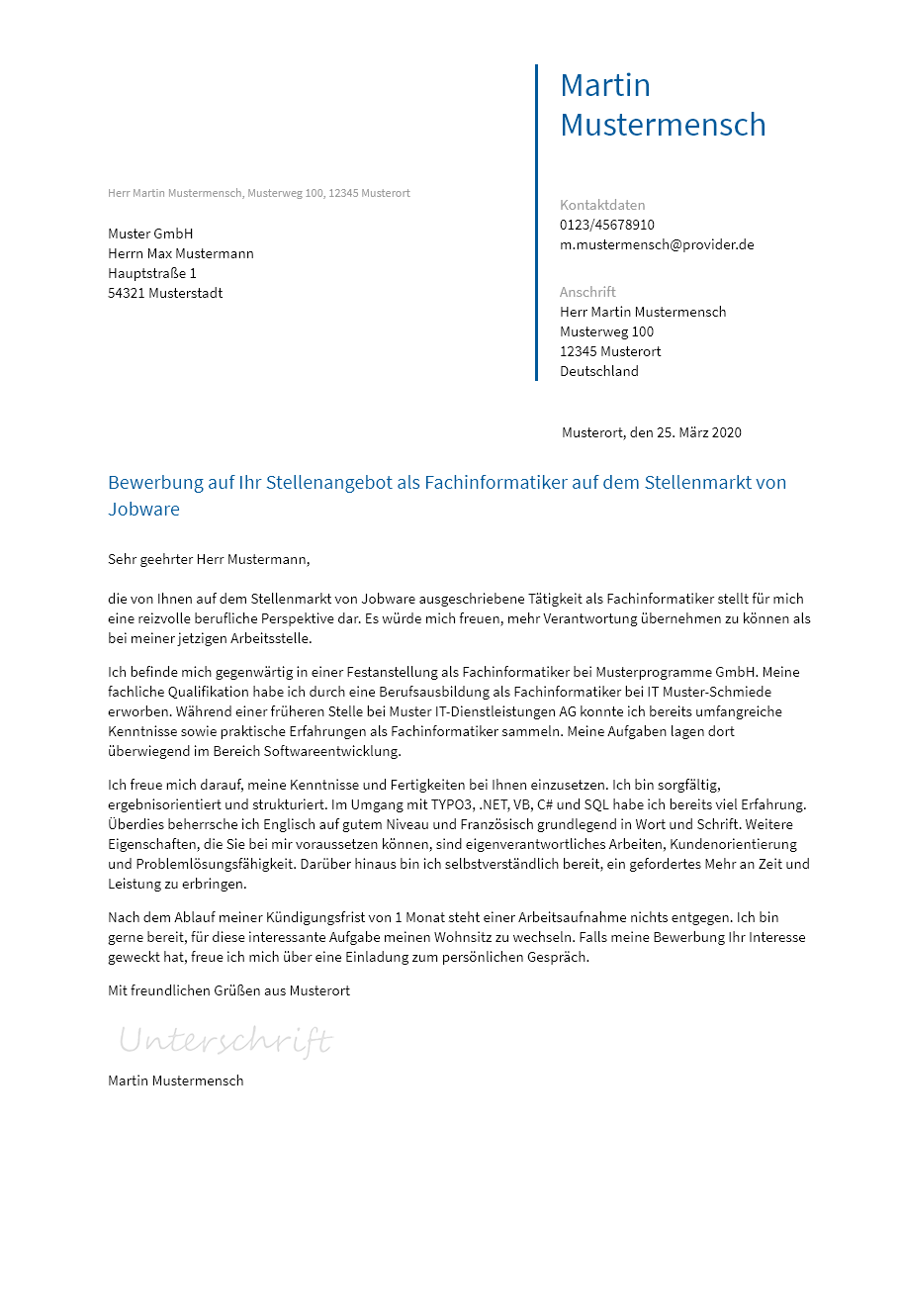 Bewerbungsvorlagen als Fachinformatiker b2go