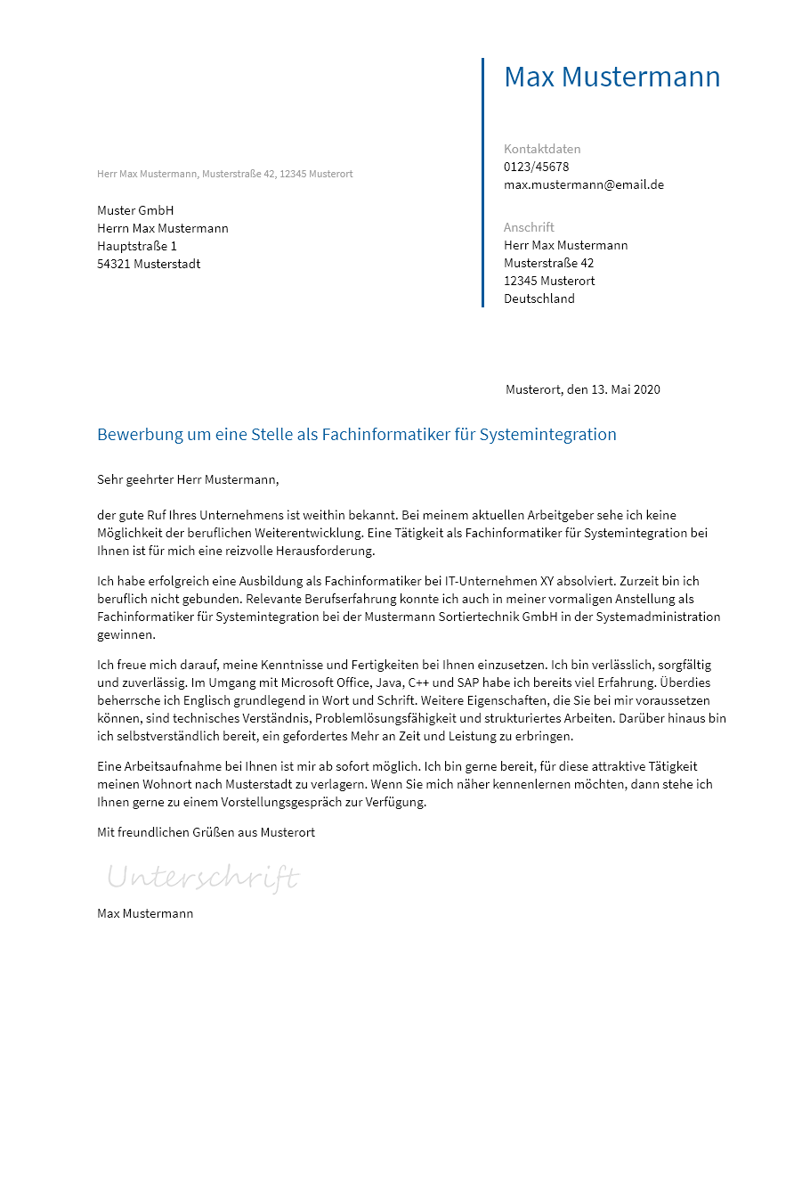 Bewerbungsvorlagen als Fachinformatiker Systemintegration b2go