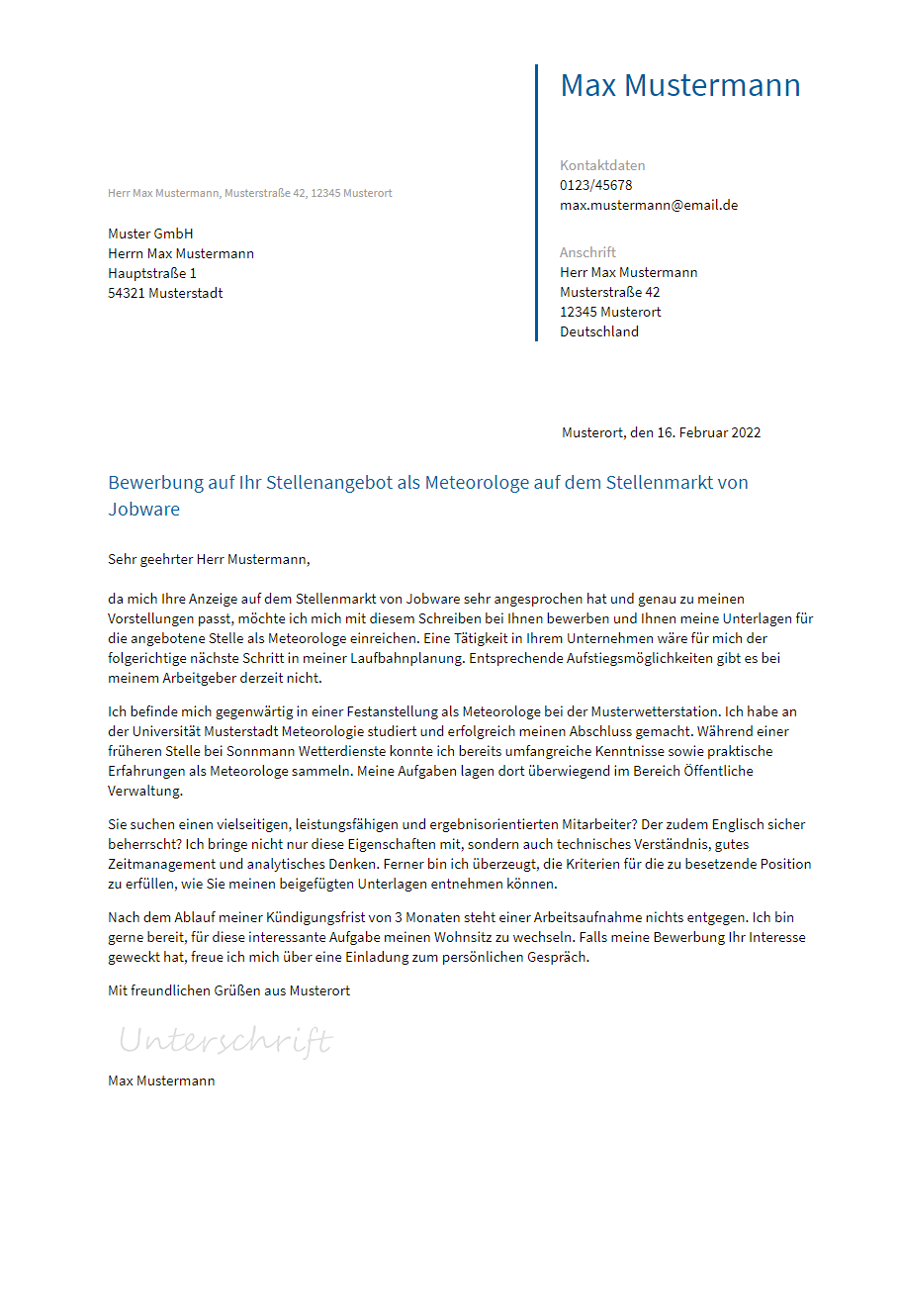 Anschreiben Meteorologe erstellen