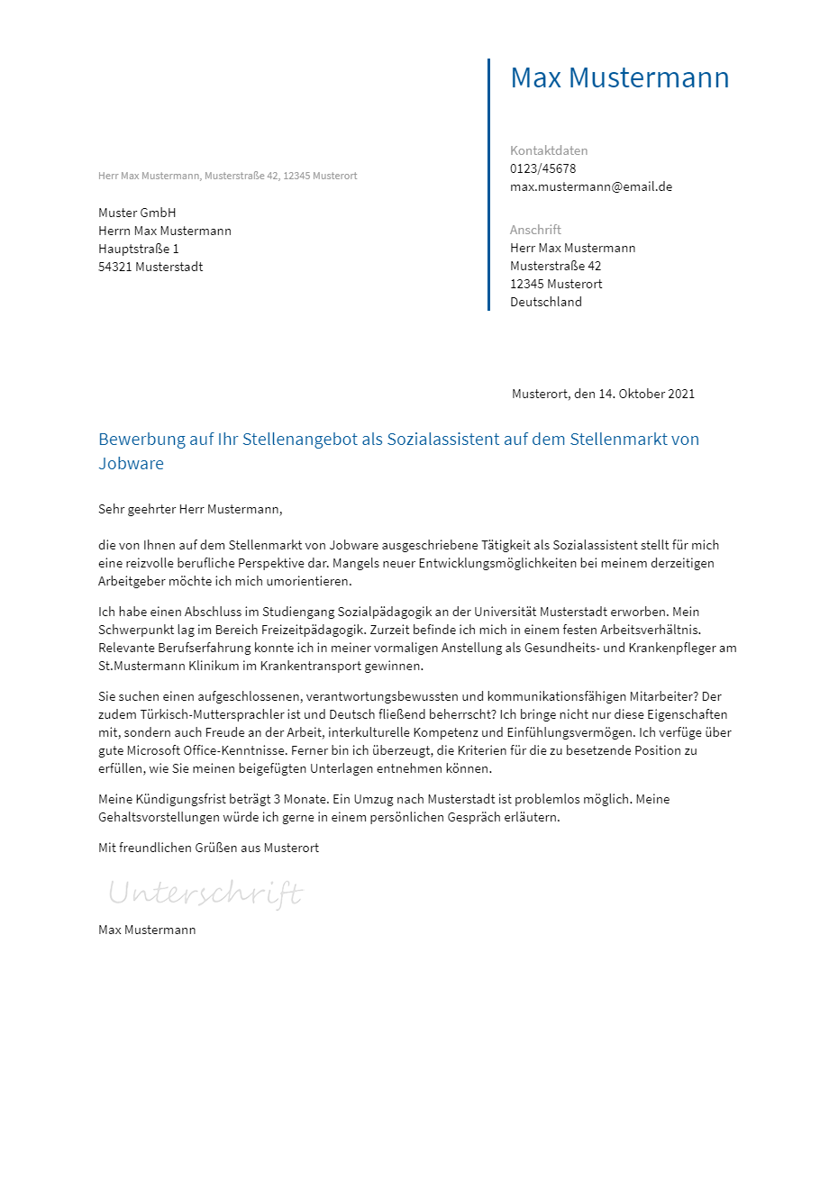 Bewerbungsvorlagen als Sozialassistent | b2go